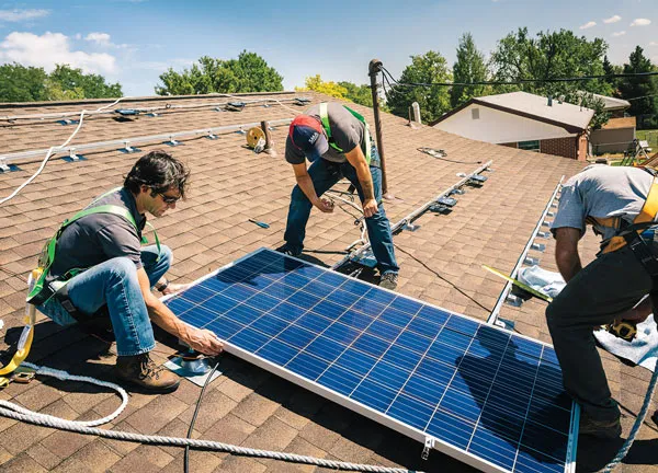 Montage von Solarmodulen auf einem Dach